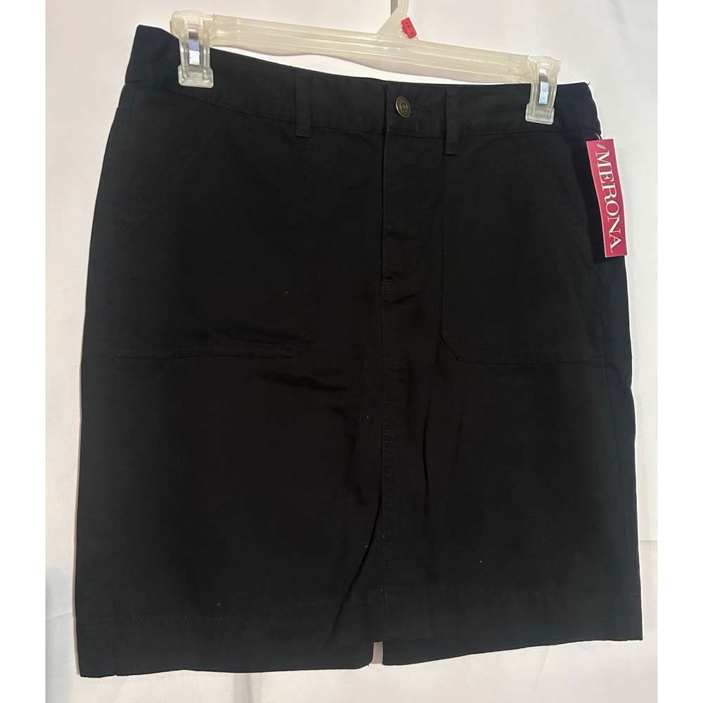 Merona Women's Black Twill Pencil Skirt Knee Length Pockets Button Size 10